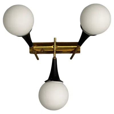 Pre-owned Stilnovo , Italian Mid-century Modern, Brass, Glass, Three Light Sconce, 1950s In Transparent
