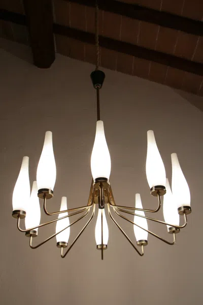 Pre-owned Stilnovo Italian Mid-century Modern Ten Lights Chandelier Attributer To , 1950s In Black