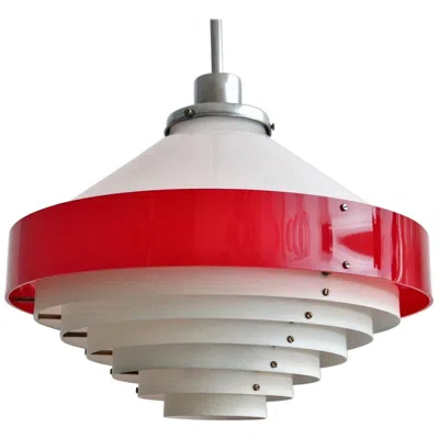 Pre-owned Stilnovo Italian Mid-century Pendant Lamp In Acrylic Aluminium And Brass 1950s In Brown