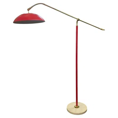 Pre-owned Stilnovo Italian  Counterbalance Floor Lamp With Stamped Marble Base, Circa 1960. In Sand