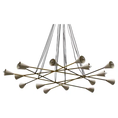 Pre-owned Stilnovo Italian Vintage Design Chandelier White Brass From  1960 Mid-century