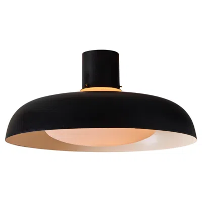 Pre-owned Stilnovo Large 1950s  Black Metal And Opaline Glass Ceiling Lamp By Bruno Gatta