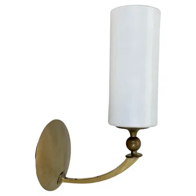 Pre-owned Stilnovo Large 36cm Modernist Brass And Glass Theatre Wall Light Sconces, France, 1950s In Transparent