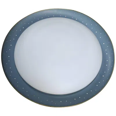 Pre-owned Stilnovo Large Italian Flush Mount, Blue Metal With Opaline Glass And Brass Trim