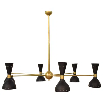 Pre-owned Stilnovo Large Midcentury Style Chandelier In Brass And Black Lacquered Metal