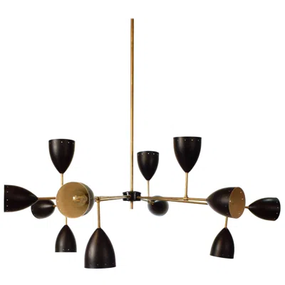 Pre-owned Stilnovo Large Mid-century Style  Chandelier In Brass And Black Lacquered Metal