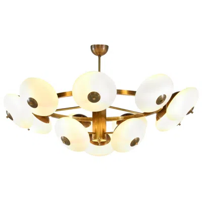 Pre-owned Stilnovo Large Modern Italian Chandelier 12 Opalines Glasses,  Style In White