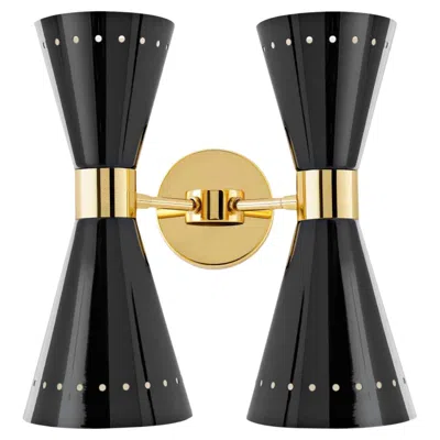 Pre-owned Stilnovo 'megafono' Glossy Black Double-shade Wall Lamp For