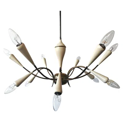 Pre-owned Stilnovo Mid Century Modern 12-arm Brass Chandelier By , Italy 1950s In Transparent