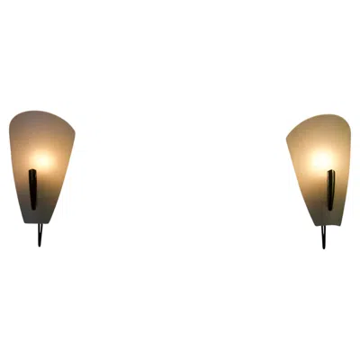 Pre-owned Stilnovo Mid-century Brass And Glass Wall Lamps By , Italy, 1960s In Sand