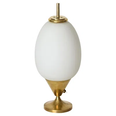 Pre-owned Stilnovo Mid-century Brass And Opaline Glass Egg Table Lamp By , Italy 1950s In Transparent