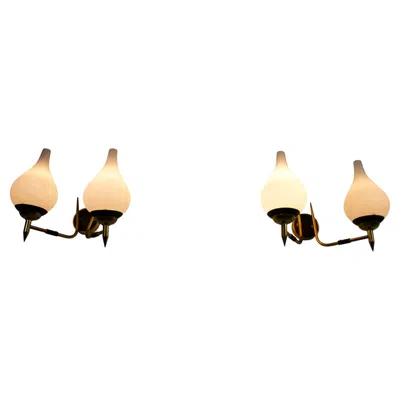 Pre-owned Stilnovo Mid-century Brass And Opaline Wall Lamps By , Italy, 1960s In Orange