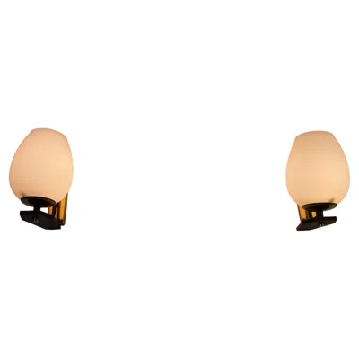 Pre-owned Stilnovo Mid-century Brass And Opaline Wall Lamps By , Italy, 1960s In Orange
