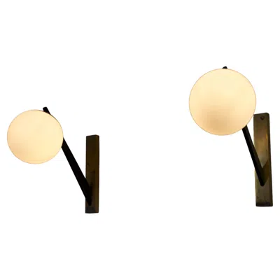 Pre-owned Stilnovo Mid-century Brass And Opaline Wall Lamps By , Italy, 1960s In Orange
