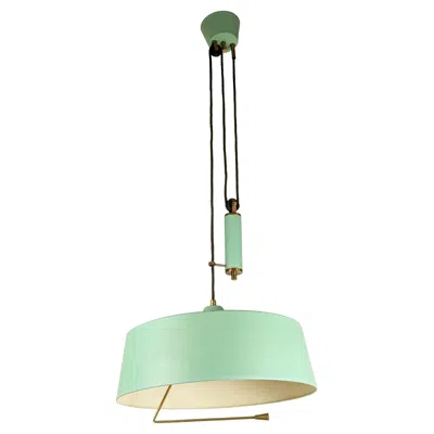 Pre-owned Stilnovo Mid-century Italian Aquamarine & Brass Counterweight Hanging Lamp, 1950s In Green