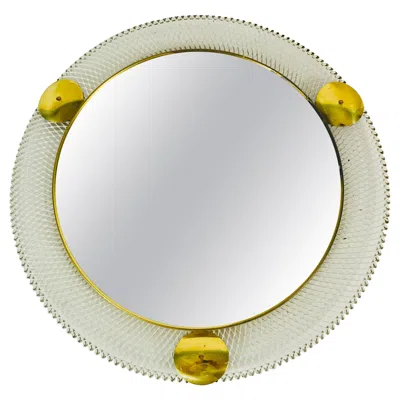 Pre-owned Stilnovo Midcentury Italian Round Metal And Brass Mirror, Italy, 1960s In Gray