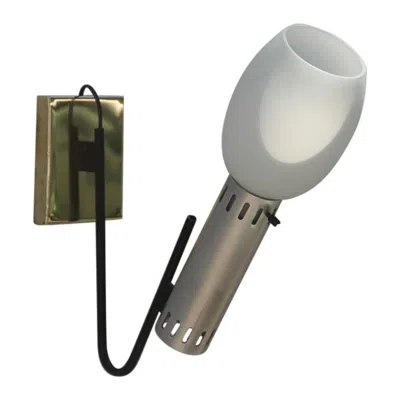 Pre-owned Stilnovo Midcentury Italian Sconce White Glass Black Metal Brass Aluminum,