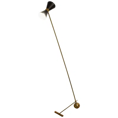 Pre-owned Stilnovo Midcentury Italian Style Brass And Black Lacquered Counterweight Floor Lamp