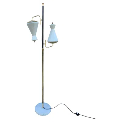 Pre-owned Stilnovo Mid-century Modern Floor Lamp In Brass And Opaline Glass, Italy, 1968 In Blue