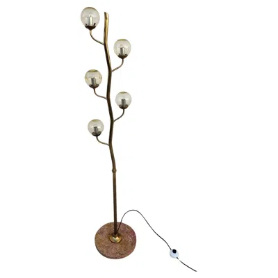 Pre-owned Stilnovo Mid-century Modern Floor Lamp In Brass And Smoked Glass, Italy, 1960 In Brown