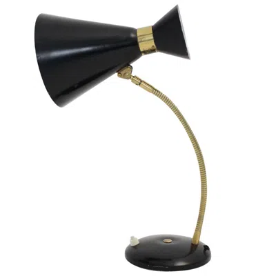 Pre-owned Stilnovo Mid-century Modern  Vintage Brass Black Table Lamp, Italy, 1950s