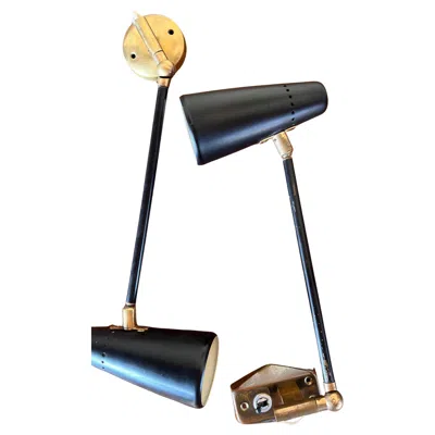 Pre-owned Stilnovo Mid-century Modern Wall Sconces, Brass & Aluminum, Italy In Black