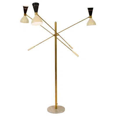 Pre-owned Stilnovo Midcentury  Style Italian Floor Lamp Three-arm Brass And Marble Black