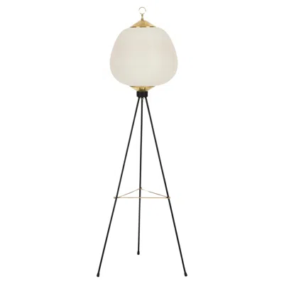 Pre-owned Stilnovo Midcentury  Tripod Floor Lamp In Brass, Opaline Glass, Metal, Italy 1950 In Sand