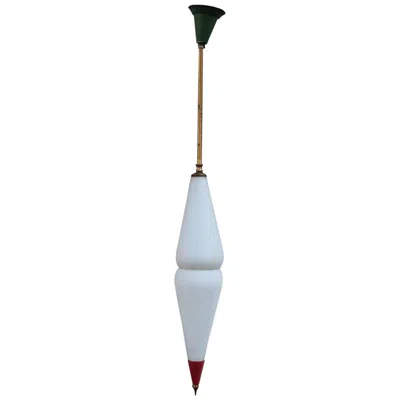 Pre-owned Stilnovo Minimal Chandelier Lantern Italian Design 1950s Midcentury Brass White Glass