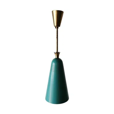 Pre-owned Stilnovo Mint Green Metal Conical Pendant Lamp In The Style Of , 1950s, Italy