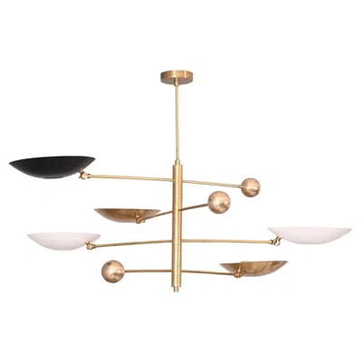 Pre-owned Stilnovo Modern 4 Arms 5 Shade Counter Balance Brass Chandelier In Sand