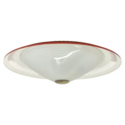 Pre-owned Stilnovo Modernist  Style Metal And Glass Ceiling Flushmount Light, Italy 1950s In Transparent