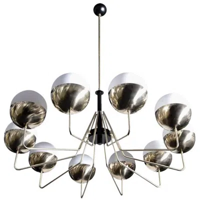 Pre-owned Stilnovo Monumental Sputnik Brass And Glass Chandelier In Transparent