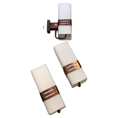 Pre-owned Stilnovo N 3 Sconces Model 2126 Brass Opal Glass, 1960, Italy In Sand