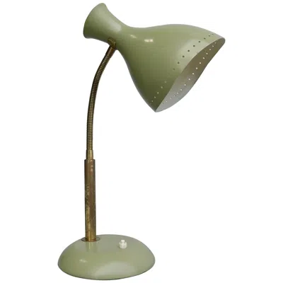 Pre-owned Stilnovo Olive Green Table Lamp With Brass Details, Italy 1950's