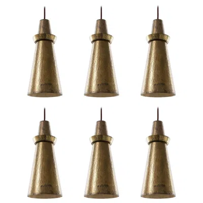Pre-owned Stilnovo One Of Six Pendant Lights, Hammered Patinated Brass, 1960s In Brown