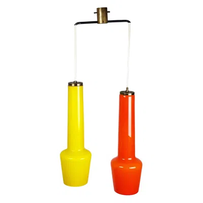 Pre-owned Stilnovo Orange And Yellow Murano Glass Shade And Brass 1950s Pendant By