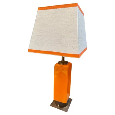 Pre-owned Stilnovo Orange Enamel Table Lamp With Custom Shade, Italy, 1970s