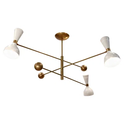 Pre-owned Stilnovo Orbitale Brass Chandelier 3 Rotating Balanced Arms,  Style, Twin Shades In Sand