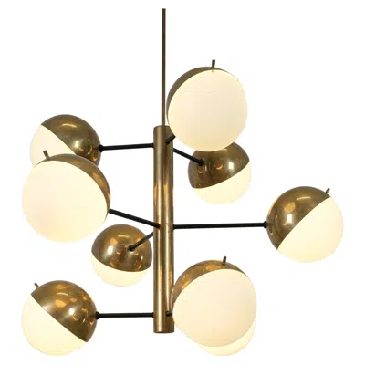 Pre-owned Stilnovo Original Brass Opaline Glass Orbit Sputnik Chandelier, Italy, 1950 In White