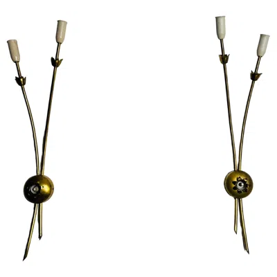 Pre-owned Stilnovo Pair Of Mid-century Brass Sputnik Wall Lamps, Italy, 1960s In Black