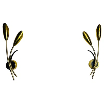 Pre-owned Stilnovo Pair Of Mid-century Brass Sputnik Wall Lamps, Italy, 1960s In Black