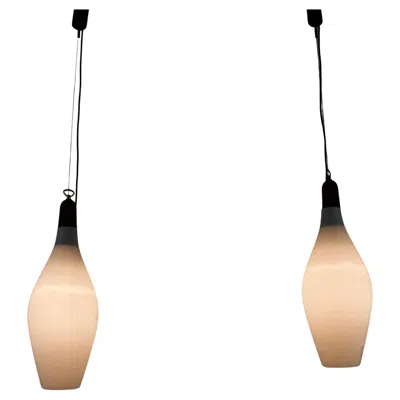 Pre-owned Stilnovo Pair Of Mid-century Teak And Opal Glass Pendant Lamps, Italy, 1960s In Brown