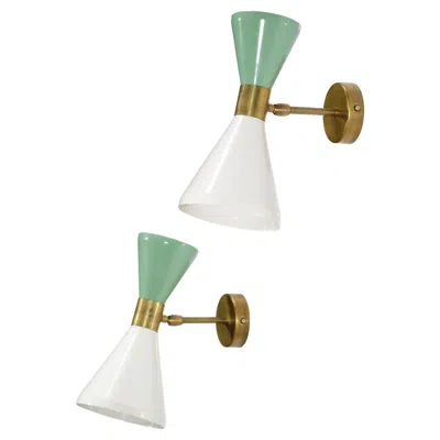 Pre-owned Stilnovo Pair Of Modern Green And White Diabolo Italian Wall Lights  Style