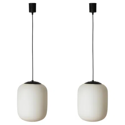 Pre-owned Stilnovo Pair Of  Midcentury Pendants In Opaline Glass And Metal, Italy, 1960s In Transparent