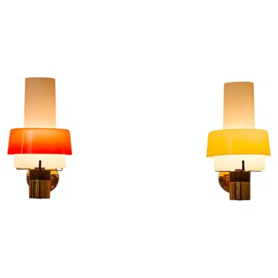 Pre-owned Stilnovo Pair Of Wall Sconces Model 2079/1 In Brass And Glass, , C. 1957. In Orange