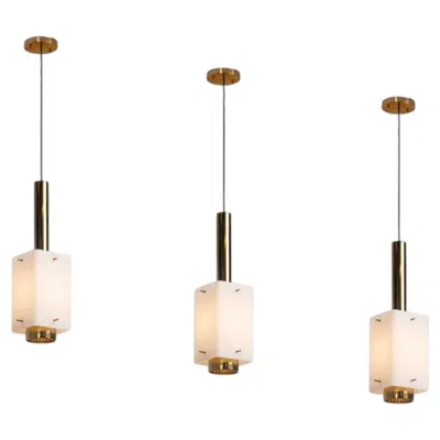 Pre-owned Stilnovo Pendant Lamps Made In Italy 1960 Brass And Glass In White