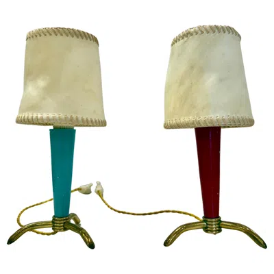 Pre-owned Stilnovo Petite Table Lamps W/ Hand-stitched Parchment Shades, Pair In Sand