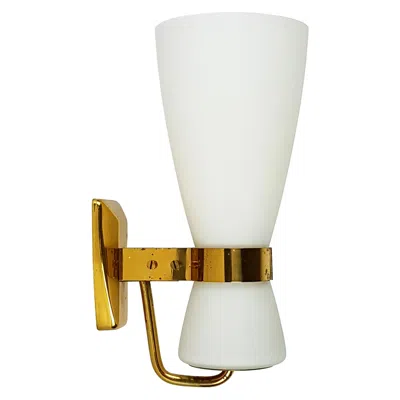 Pre-owned Stilnovo Rare Big Brass And Glass Yellow Label "2118" Sconce By , 1959