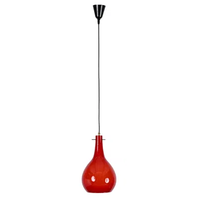 Pre-owned Stilnovo Red Murano Cased Glass And Brass Pendant Chandelier By , Italy 1950s